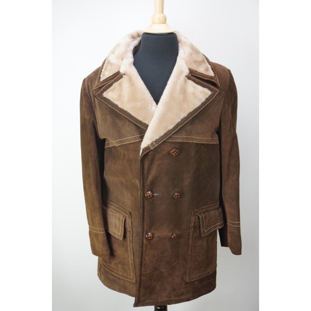 Cooper Leather Brown Double Breasted Button Mens Coat Sz 40